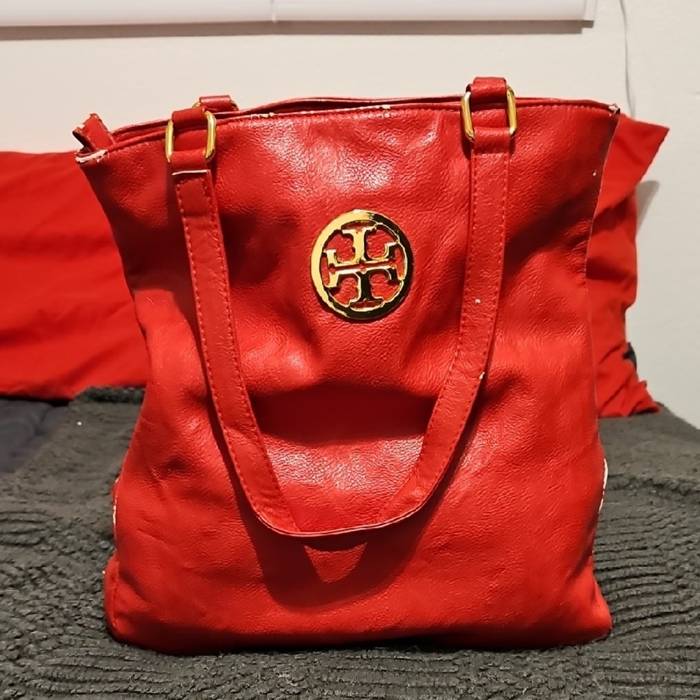 Tory Burch Red Leather Tote Bag